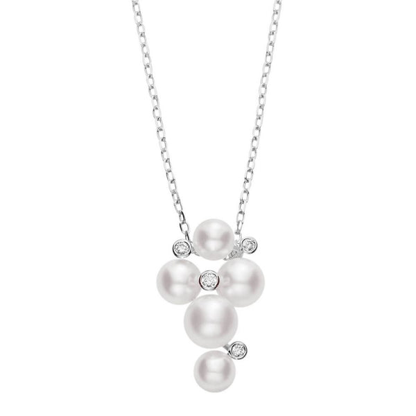 Mikimoto Bubbles Akoya Cultured Pearl and Diamond Cluster Pendant 18K White Gold