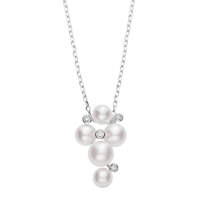 Mikimoto Bubbles Akoya Cultured Pearl and Diamond Cluster Pendant 18K White Gold