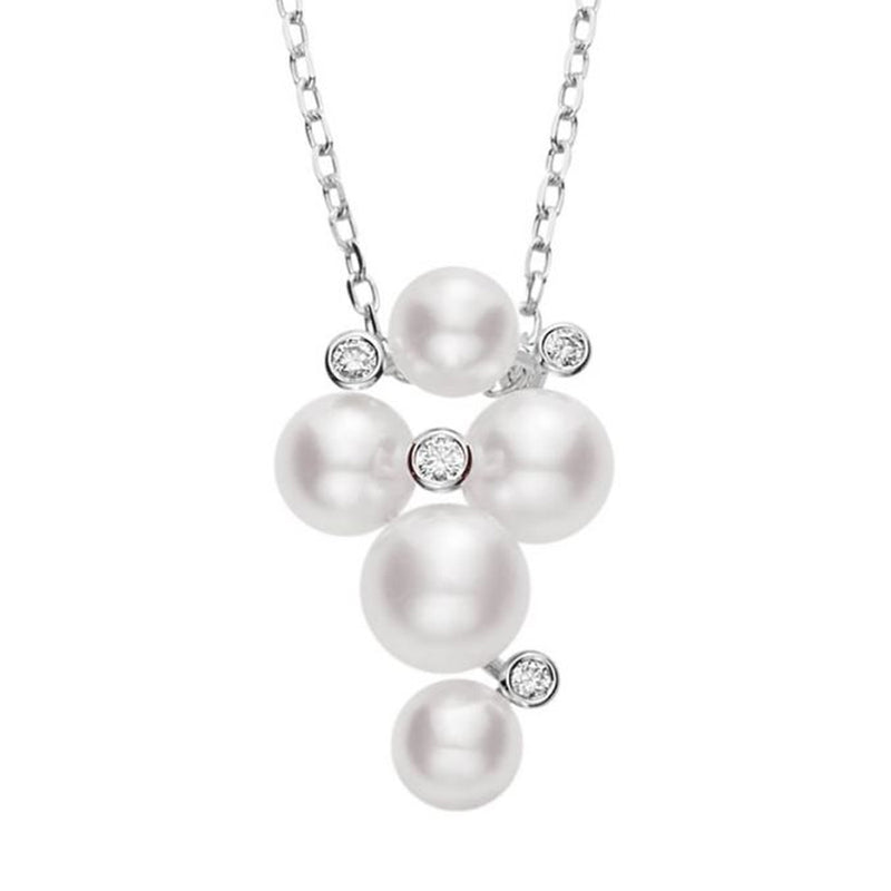 Mikimoto Bubbles Akoya Cultured Pearl and Diamond Cluster Pendant 18K White Gold