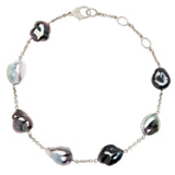 Mikimoto Baroque Chain Pearl Bracelet 7 Black South Sea Pearls 18K White Gold