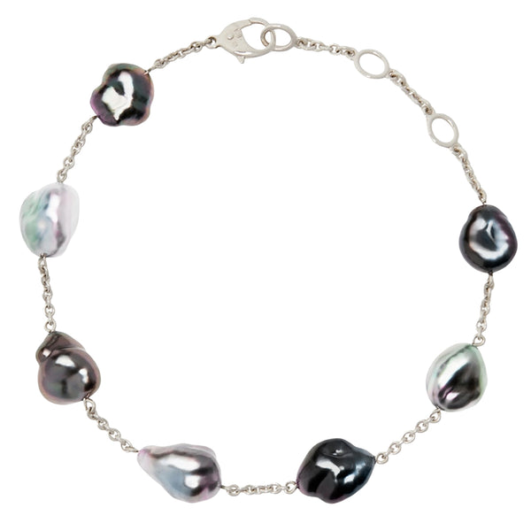 Mikimoto Baroque Chain Pearl Bracelet 7 Black South Sea Pearls 18K White Gold