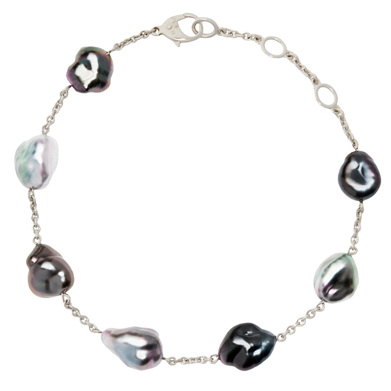 Mikimoto Baroque Chain Pearl Bracelet 7 Black South Sea Pearls 18K White Gold