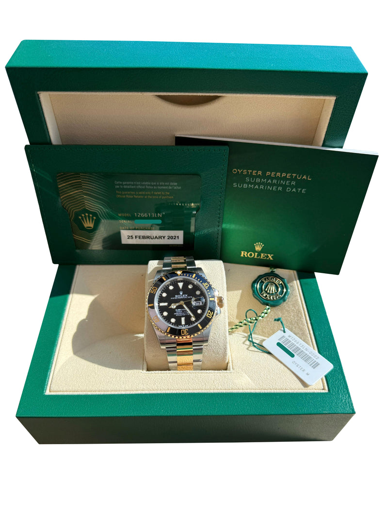 Rolex Submariner Date 41mm Two-Tone 18K Gold Steel Ceramic Bezel Watch 126613LN