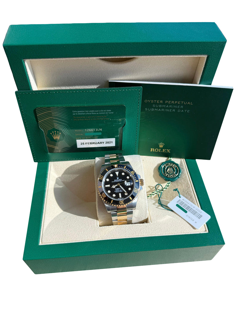Rolex Submariner Date 41mm Two-Tone 18K Gold Steel Ceramic Bezel Watch 126613LN