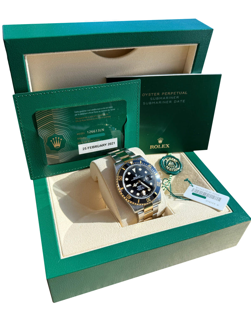 Rolex Submariner Date 41mm Two-Tone 18K Gold Steel Ceramic Bezel Watch 126613LN