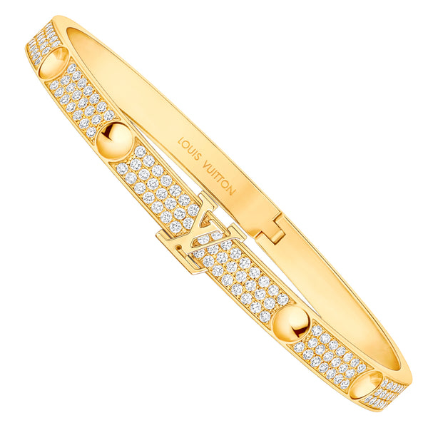 Louis Vuitton Empreinte Pave Diamonds Bangle 18K Yellow Gold Bracelet Size 17