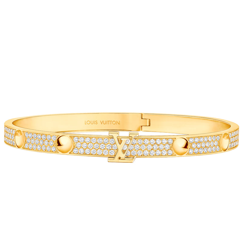 Louis Vuitton Empreinte Pave Diamonds Bangle 18K Yellow Gold Bracelet Size 17