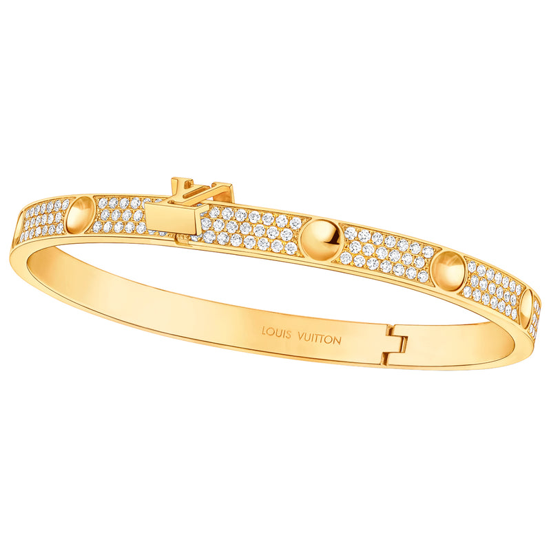 Louis Vuitton Empreinte Pave Diamonds Bangle 18K Yellow Gold Bracelet Size 17