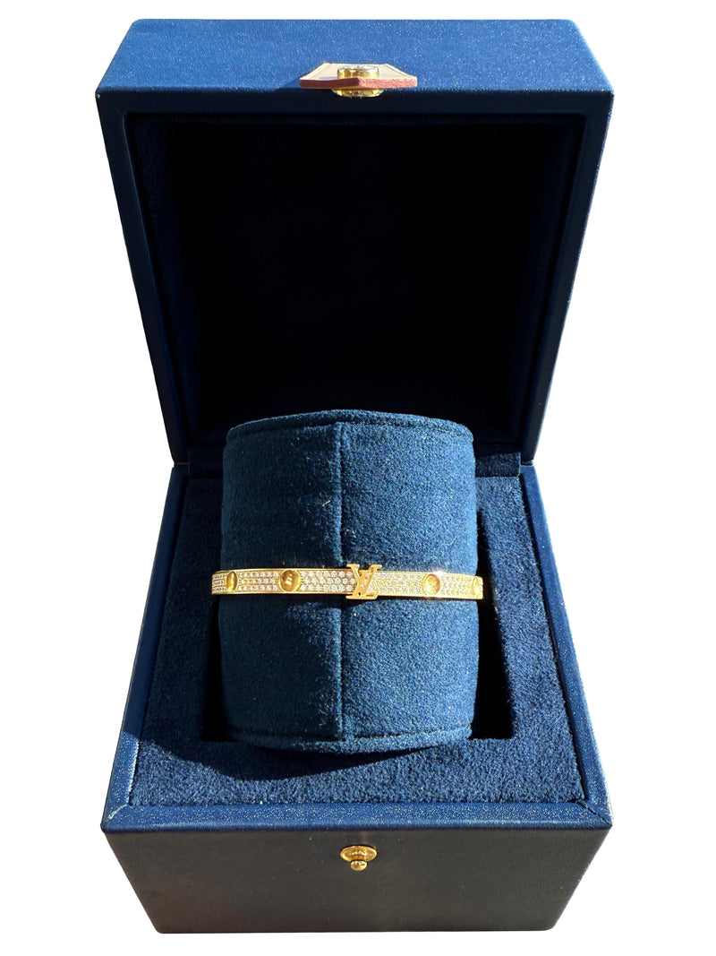 Louis Vuitton Empreinte Pave Diamonds Bangle 18K Yellow Gold Bracelet Size 17