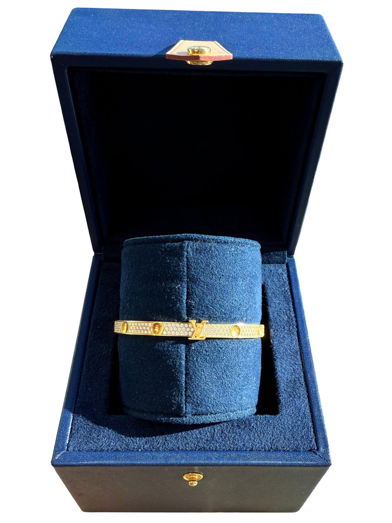 Louis Vuitton Empreinte Pave Diamonds Bangle 18K Yellow Gold Bracelet Size 17