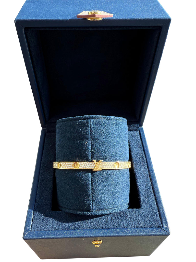 Louis Vuitton Empreinte Pave Diamonds Bangle 18K Yellow Gold Bracelet Size 17