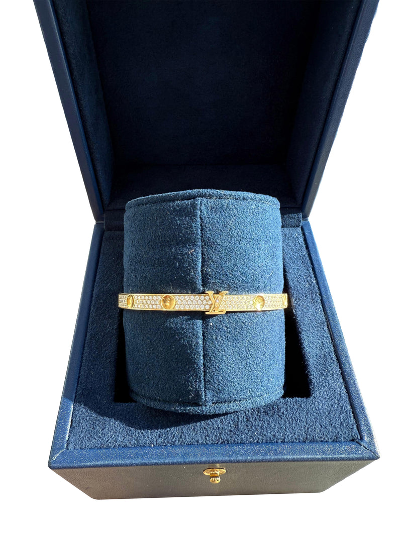 Louis Vuitton Empreinte Pave Diamonds Bangle 18K Yellow Gold Bracelet Size 17