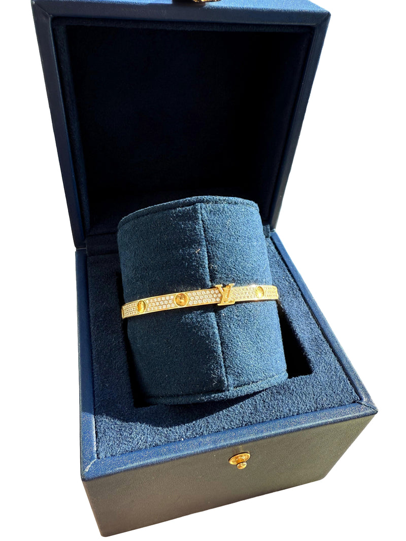 Louis Vuitton Empreinte Pave Diamonds Bangle 18K Yellow Gold Bracelet Size 17