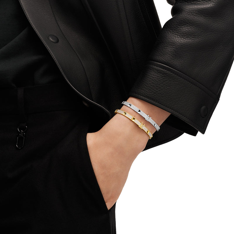 Louis Vuitton Empreinte Pave Diamonds Bangle 18K Yellow Gold Bracelet Size 17