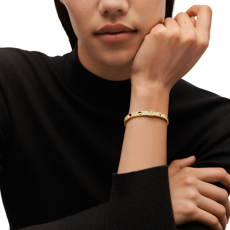 Louis Vuitton Empreinte Pave Diamonds Bangle 18K Yellow Gold Bracelet Size 17