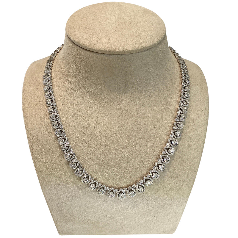 15.62 Carat Pear Shaped Diamond Halo Necklace 14 Karat White Gold 16 Inches