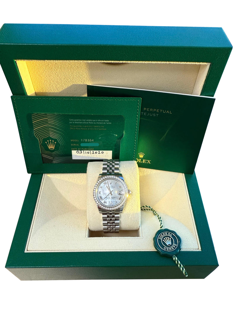 Rolex Datejust 31 Gold Steel Mother of Pearl VI Diamond Dial Bezel Watch 178384