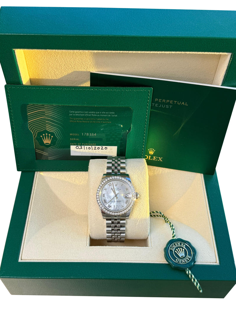 Rolex Datejust 31 Gold Steel Mother of Pearl VI Diamond Dial Bezel Watch 178384
