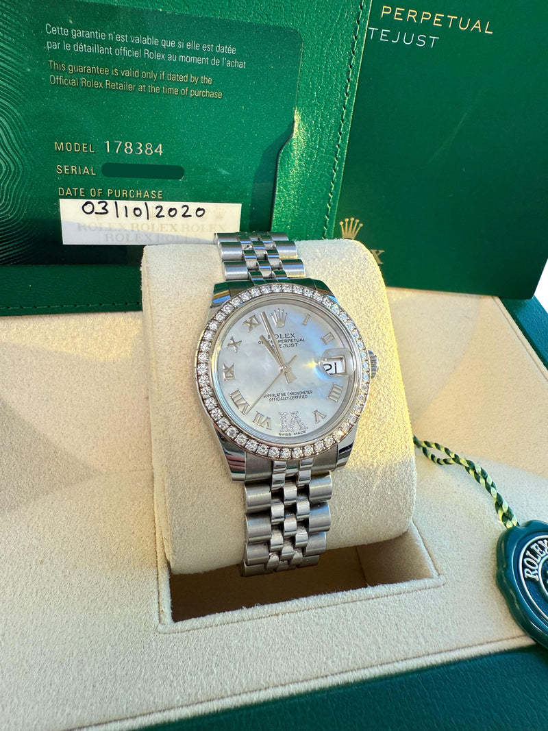 Rolex Datejust 31 Gold Steel Mother of Pearl VI Diamond Dial Bezel Watch 178384