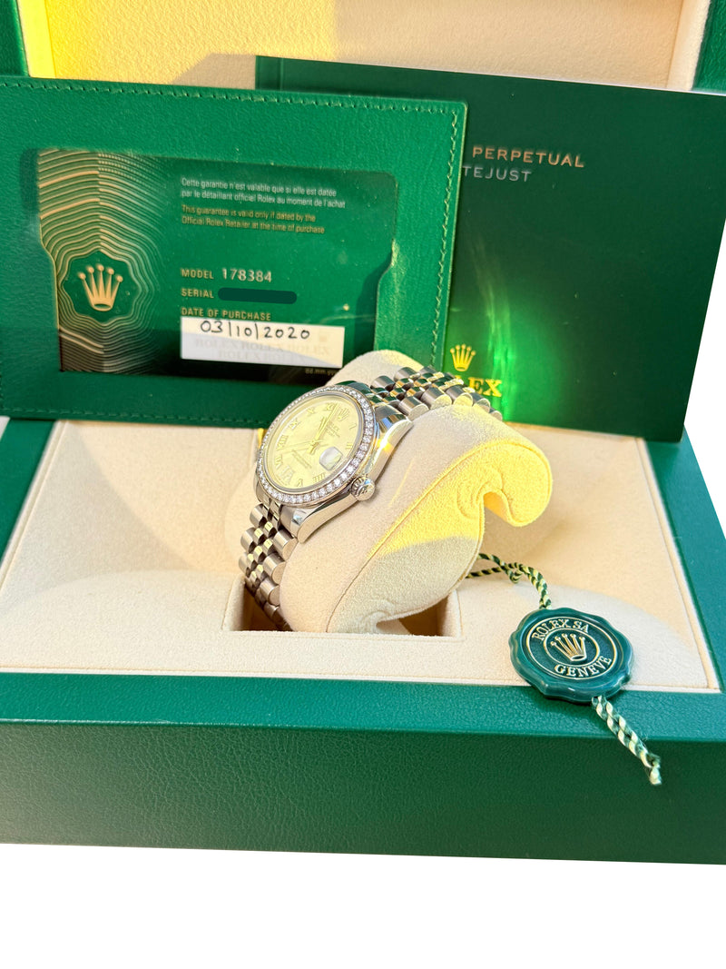 Rolex Datejust 31 Gold Steel Mother of Pearl VI Diamond Dial Bezel Watch 178384