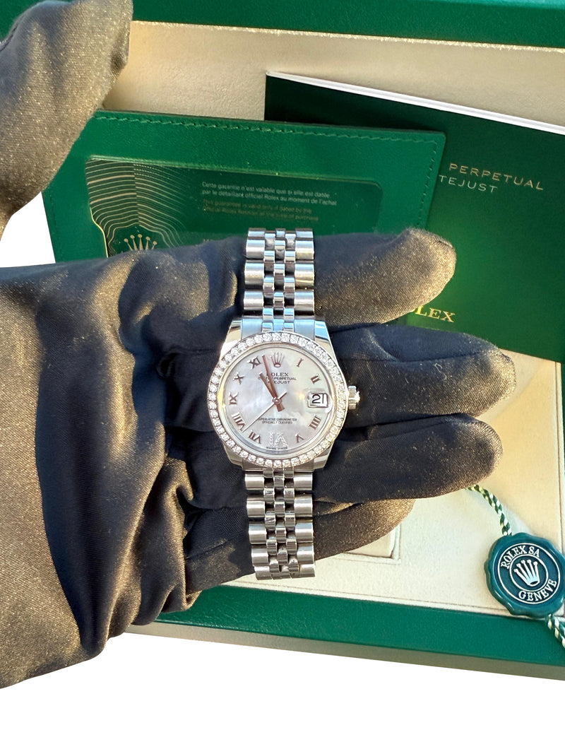 Rolex Datejust 31 Gold Steel Mother of Pearl VI Diamond Dial Bezel Watch 178384