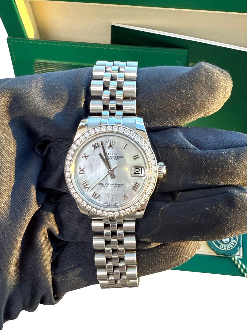 Rolex Datejust 31 Gold Steel Mother of Pearl VI Diamond Dial Bezel Watch 178384