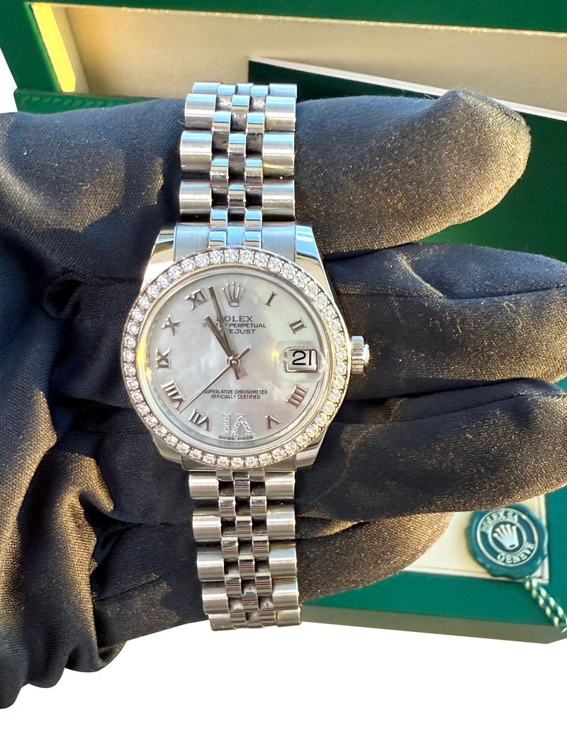 Rolex Datejust 31 Gold Steel Mother of Pearl VI Diamond Dial Bezel Watch 178384