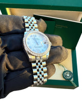 Rolex Datejust 31 Gold Steel Mother of Pearl VI Diamond Dial Bezel Watch 178384