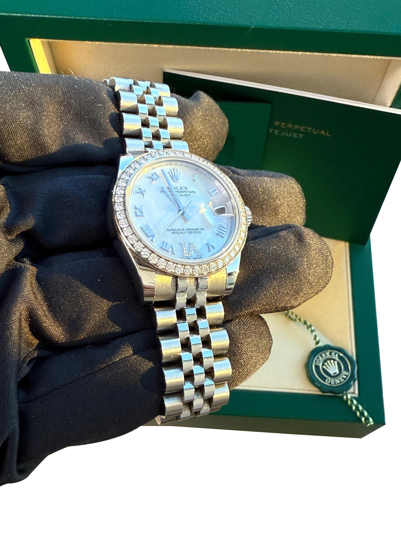 Rolex Datejust 31 Gold Steel Mother of Pearl VI Diamond Dial Bezel Watch 178384