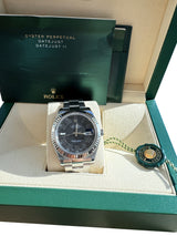 Rolex Datejust II Black Roman Dial Fluted Bezel Steel White Gold Watch 116334