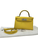 Hermes Mini Kelly II 20 Verso Jaune Ambre Rose Tyrien Chévre Palladium Hardware