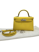 Hermes Mini Kelly II 20 Verso Jaune Ambre Rose Tyrien Chévre Palladium Hardware