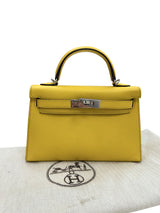 Hermes Mini Kelly II 20 Verso Jaune Ambre Rose Tyrien Chévre Palladium Hardware