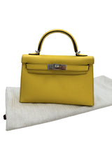Hermes Mini Kelly II 20 Verso Jaune Ambre Rose Tyrien Chévre Palladium Hardware