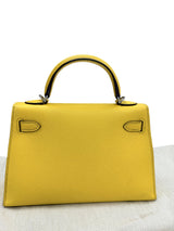 Hermes Mini Kelly II 20 Verso Jaune Ambre Rose Tyrien Chévre Palladium Hardware