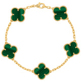 Van Cleef & Arpels Vintage Alhambra Malachite 5 Motifs Bracelet 18K Yellow Gold