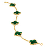 Van Cleef & Arpels Vintage Alhambra Malachite 5 Motifs Bracelet 18K Yellow Gold