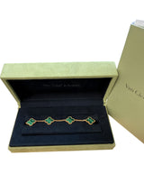 Van Cleef & Arpels Vintage Alhambra Malachite 5 Motifs Bracelet 18K Yellow Gold