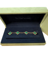 Van Cleef & Arpels Vintage Alhambra Malachite 5 Motifs Bracelet 18K Yellow Gold
