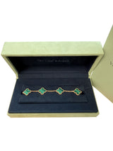 Van Cleef & Arpels Vintage Alhambra Malachite 5 Motifs Bracelet 18K Yellow Gold