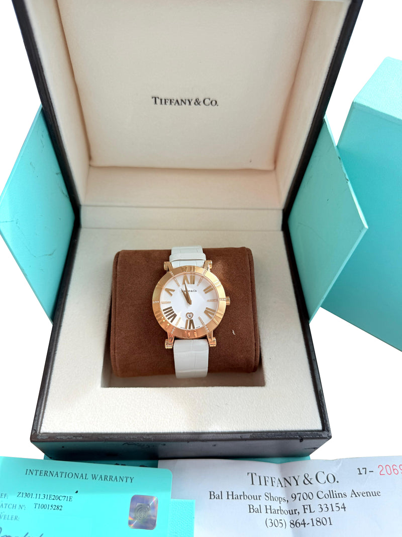 Tiffany & Co. Atlas Lady 36mm 18K Rose Gold Diamond Watch Z1301