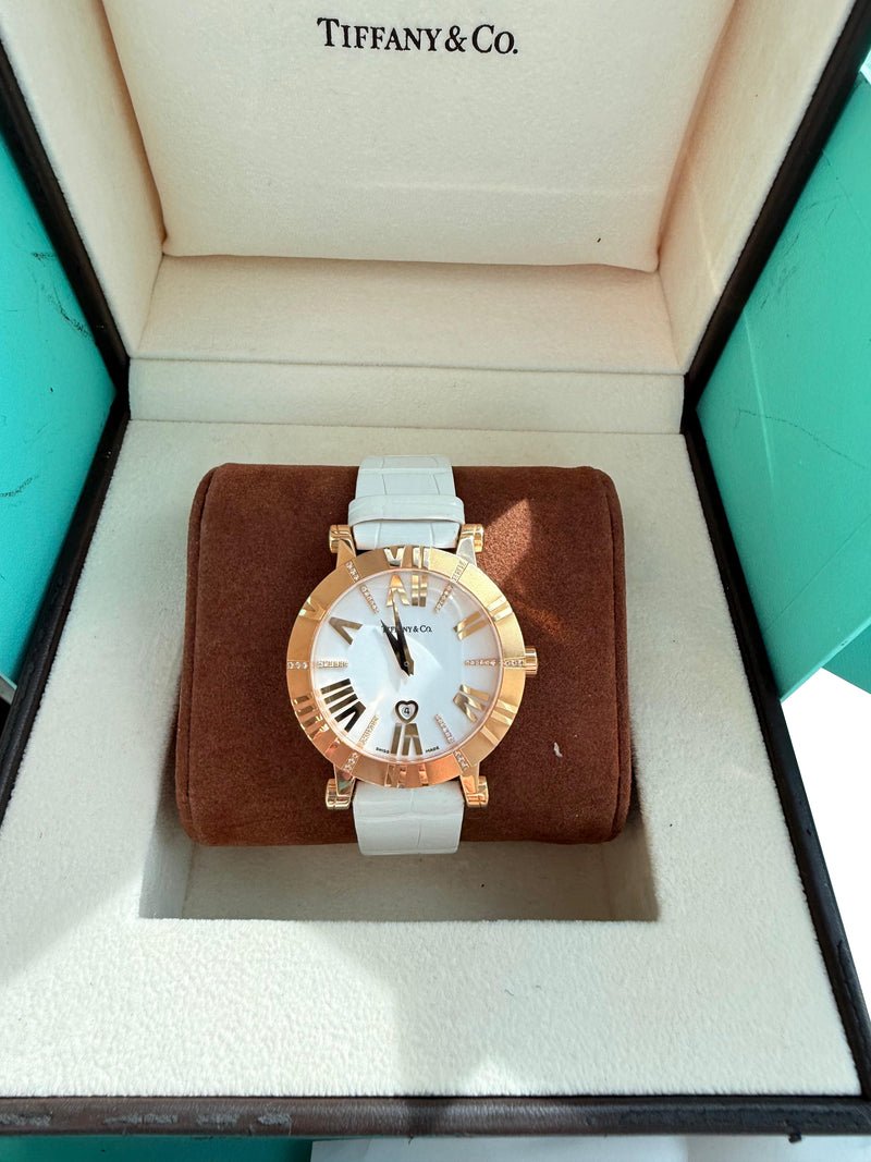 Tiffany & Co. Atlas Lady 36mm 18K Rose Gold Diamond Watch Z1301