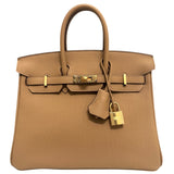 Hermes Birkin 25 Biscuit Togo Leather With Gold Hardware Handbag
