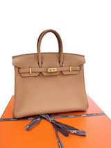 Hermes Birkin 25 Biscuit Togo Leather With Gold Hardware Handbag
