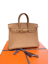 Hermes Birkin 25 Biscuit Togo Leather With Gold Hardware Handbag