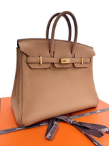 Hermes Birkin 25 Biscuit Togo Leather With Gold Hardware Handbag