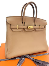 Hermes Birkin 25 Biscuit Togo Leather With Gold Hardware Handbag
