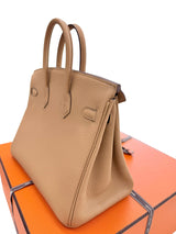 Hermes Birkin 25 Biscuit Togo Leather With Gold Hardware Handbag