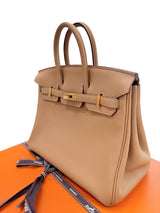 Hermes Birkin 25 Biscuit Togo Leather With Gold Hardware Handbag