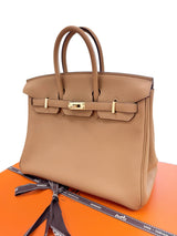 Hermes Birkin 25 Biscuit Togo Leather With Gold Hardware Handbag
